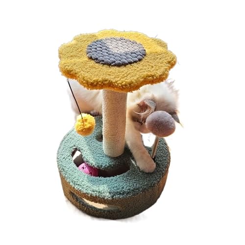 Katzen-Klettergerüst, Klein, Sisal, Neckendes Katzenspielzeug, Katzenkratzbrett, Krallenschleifen, Katzenspielzeug, Plattenspieler-Typ Einfach zu montieren (Color : Yellow, Size : 25x25x35.5cm) von DELURA