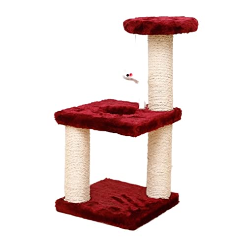 Katzenkratzer, Klettergerüst, Kratzbaum, Widerstandsfähiger Sisal-Katzenbaum Mit Spielzeug, Fisch, Kätzchen, Spielplatz, Haustiermöbelzubehör Einfach zu montieren (Color : Wine Red) von DELURA