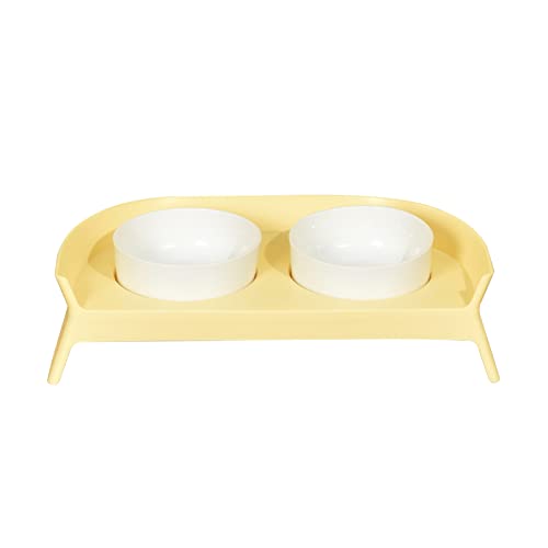 Katzenprodukte Täglicher Bedarf for Katzen, Näpfe Erhöhter Nackenschutz, doppelter Napf for Hunde, Katzen, Haustiere, doppeltes Hundewasser, Futter for Hunde, Katzen, Haustiere (Color : Yellow White von DELURA