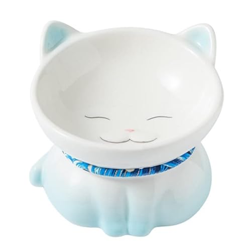 Keramik-Katzen- und Hundenapf, geneigt, erhöhter Katzennapf, schützt die Wirbelsäule des Haustiers, Tierfutter-Futterspender for Katzen, kleine Hunde, Heimtierbedarf (Color : Blu) von DELURA