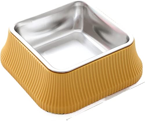 Tragbare Hundewasserflasche, doppelter quadratischer runder Futternapf, Tierfutter- und Wasserspender, aus Edelstahl, Futterspender for Hunde und Katzen (Size : Single Bowl yellow02) von DELURA