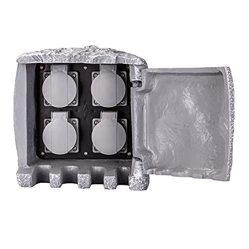 DEMA 4-Fach Gartensteckdose Garten Steckdose Stein Steinoptik grau weiß max. 16 A von DEMA