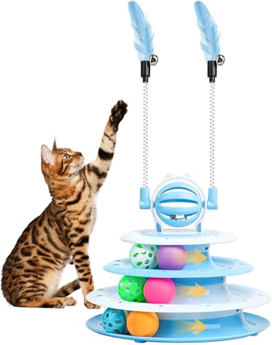DEMOCRATIDO 3 in 1 Katzenspielzeug,Interaktives katzenspielzeug mit 2 Federn& Ballübungs Katzenspielzeug,Teaser Spaß für Kätzchen(Blau) DEMOCRATIDO 3 in 1 Katzenspielzeug,Interaktives katzenspielzeug mit 2 Federn& Ballübungs Katzenspielzeug,Teaser Spaß für Kätzchen(Blau) von DEMOCRATIDO