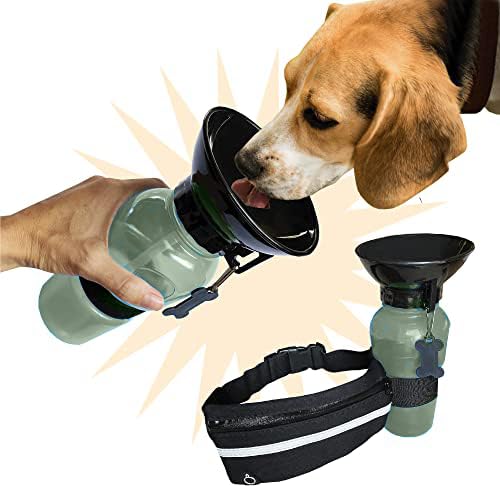 Wasserflasche für Hunde, tragbar, 500 ml Fassungsvermögen, ideal für Spaziergänge und Outdoor, Wasserspender und Gürteltasche für Damen und Herren, Beige von DENCOMA