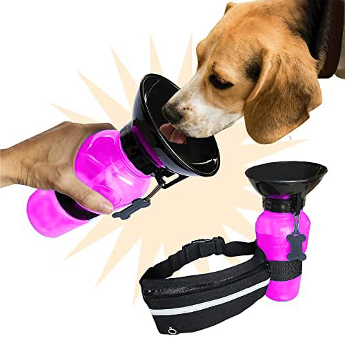 Wasserflasche für Hunde, tragbar, 500 ml Fassungsvermögen, ideal für Spaziergänge und Outdoor, Wasserspender und Gürteltasche für Damen und Herren, Rosa von DENCOMA