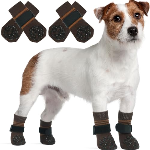 DENTRUN 2 Paar Hundebandagen für Pfoten Rutschfeste Hundesocken mit Verstellbarem Gurt Elastische Hunde Pfoten Socken Sommer Spaziergang Französische Bulldogge (Braun, M DENTRUN 2 Paar Hundebandagen für Pfoten Rutschfeste Hundesocken mit Verstellbarem Gurt Elastische Hunde Pfoten Socken Sommer Spaziergang Französische Bulldogge (Braun, M von DENTRUN