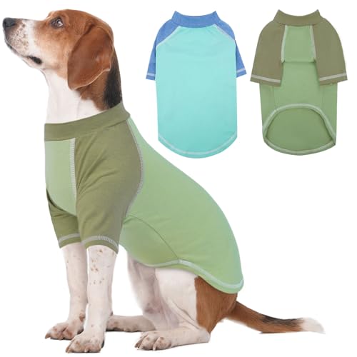 DENTRUN 2 Stück Hunde Shirt, Weiche Hund-Unterhemd T-Shirts, Atmungsaktives Leichtes Hunde Shirt, Innenbereich, Phalanx(Blau, Grün XL) von DENTRUN