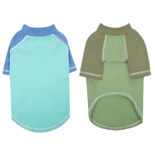 DENTRUN 2 Stück Hundeshirt, Hund Sommer Shirt, Hundekleidung für kleine Hund, Atmungsaktives und Weiches Shirt für Hunde, Spaziergänge im Park oder zu Hause, Chihuahua (Blau, Grün XS) von DENTRUN