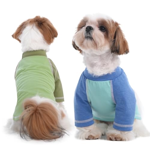 DENTRUN 2 Stück Hunde Shirt, Hund T-Shirt mit Ärmeln, Shirt für kleine Hund, Atmungsaktive und Bequeme Hundebekleidung, Strand, Unterwegs, Shih Tzu (Blau, Grün S) DENTRUN 2 Stück Hunde Shirt, Hund T-Shirt mit Ärmeln, Shirt für kleine Hund, Atmungsaktive und Bequeme Hundebekleidung, Strand, Unterwegs, Shih Tzu (Blau, Grün S) von DENTRUN