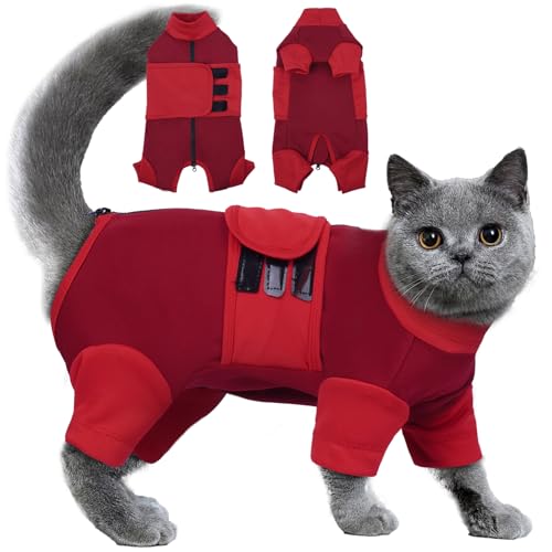 DENTRUN Beruhigungsweste für Katzen Angst Relief Mantel für Feuerwerk Beruhigende Katze Beruhigende Stoff Onesie Vierbeinige Beruhigende Wrap Shirt Trennung (Rot, XL) von DENTRUN