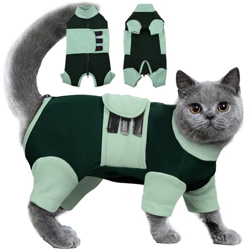 DENTRUN Beruhigungsweste für Katzen Rücken Reißverschluss Katze Tuch mit Verstellbaren Haken und Schleife Beruhigende Jacke für Feuerwerk Sirenen Schutz (Blau, L) von DENTRUN