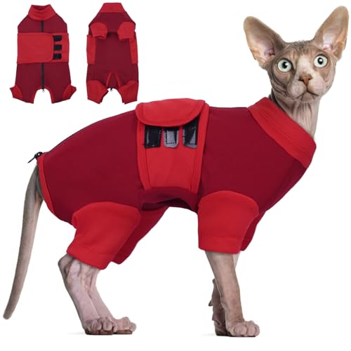 DENTRUN Beruhigungsweste für Katzen mit Verstellbaren Haken Schleife Riemen Katze Angst Weste Onesie Bauch Abdeckung Anti-Angst Wrap Relieve Stress Rumble (Rot, M) von DENTRUN