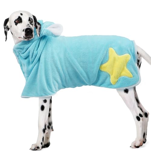 DENTRUN Hundebademantel Super Saugfähiger Weicher Bademantel Hund Wärmender Hunde Bademantel Grosse Hunde Deutscher Schäferhund Schwimmen (Blau,XL) von DENTRUN