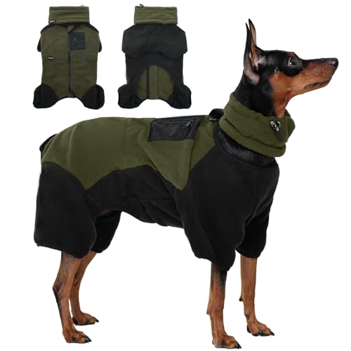 DENTRUN Hundemantel Winter - Fleecejacke, Weste, Warme Jacke Mit Reißverschluss für Kaltes Wetter, Fleece Pyjamas (Armeegrün, L) von DENTRUN