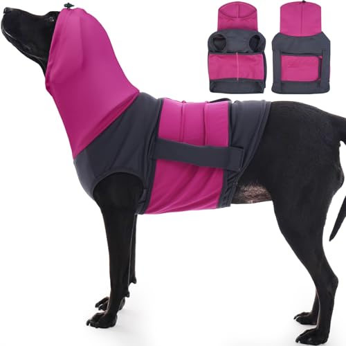 DENTRUN Hunde Beruhigungsweste, Hundemantel mit Beruhigender Kapuze und Ohrenschutz, Geräuschreduzierung, Anti Stress Weste für Hunde (Blau, XL) von DENTRUN