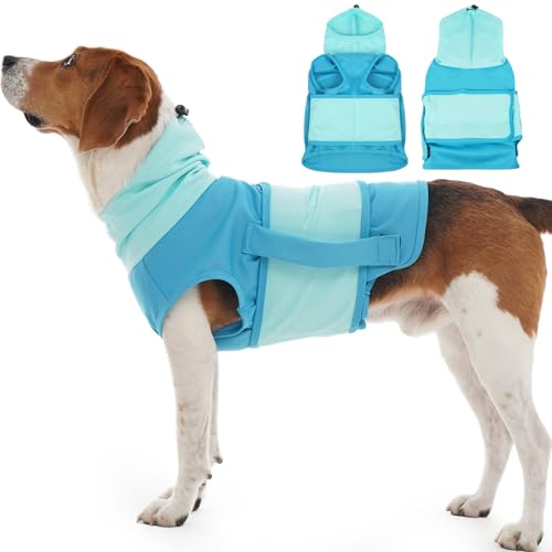 DENTRUN Hunde Beruhigungsweste, Ohrenschutz Hund, Hundemantel zur Linderung von Angst, Anti Stress Hunde Weste, Donner, Gehen Sie Raus (Lila Grau, L) von DENTRUN