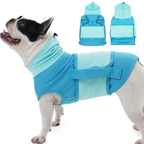 DENTRUN Beruhigungsweste für Hunde, Weich Hundemantel zur Linderung, Hunde Anti Stress Weste, Hund Beruhigungsweste mit Ohrenschutz, Reisen (Lila Grau, M) von DENTRUN