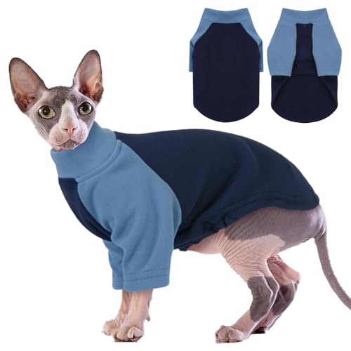 DENTRUN Katzen Kleidung, Katzenpullover, Katze-Schlafanzug, Kätzchen T-Shirts, Katzen-Shirt für Sphynx, Haarlose Katze Kleidung Blau XS von DENTRUN