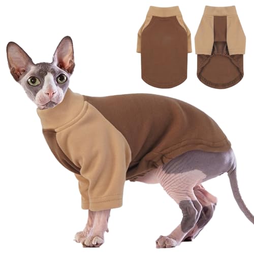 DENTRUN Katzen Kleidung, Katzenpullover, Katze-Schlafanzug, Kätzchen T-Shirts, Katzen-Shirt für Sphynx, Haarlose Katze Kleidung Braun S von DENTRUN