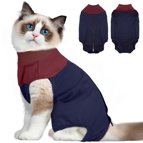 DENTRUN Body Katze Nach Op Ärmellos Op Body Katze Kastration Katzen Body Operation Männliche Mieze Katzen E-Halsband Alternative Wunden Schützen (Marineblau, XL) von DENTRUN