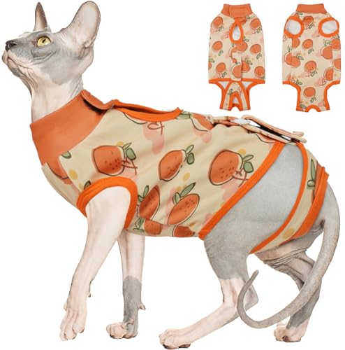 DENTRUN Katzenbody nach OP Weicher Katzenbody nach OP Kastration Katze für weibliche Katzen mit verstellbarem Hals Ideal nach Kastration bei Hautverletzungen Wundschutz Verhindert Lecken (Orange, S) von DENTRUN