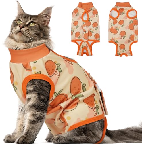 DENTRUN Kastrationsbody Katze Verstellbarer Katzen OP Body für die Nachsorge Body für Katzen nach OP zur Wundheilung, Kastration Entwöhnung (Orange, XL) von DENTRUN