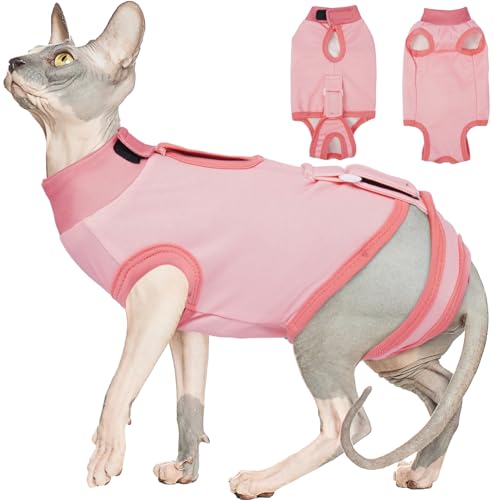 DENTRUN Katzenbody nach OP Weicher Katzenbody nach OP Kastration Katze für weibliche Katzen mit verstellbarem Hals Ideal nach Kastration bei Hautverletzungen Wundschutz Verhindert Lecken (Rosa, S) von DENTRUN