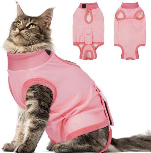 DENTRUN Kastrationsbody Katze Verstellbarer Katzen OP Body für die Nachsorge Body für Katzen nach OP zur Wundheilung, Kastration Entwöhnung (Rosa, XL) von DENTRUN