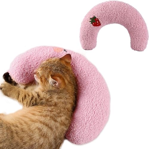 DENTRUN Hundekissen Kleine Hunde Plüschtier Katze Kuscheltier Katzenminze Kissen Katze Katzenminze Spielzeug Kitten Katzenkissen Flauschig Katzen Bettchen Weiches U-Förmiges Kissen für Hunde(Rosa) von DENTRUN