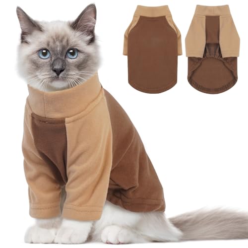 DENTRUN Katzen Kleidung, Katzenpullover, Katze-Schlafanzug, Kätzchen T-Shirts, Katzen-Shirt für Sphynx, Haarlose Katze Kleidung Braun M von DENTRUN