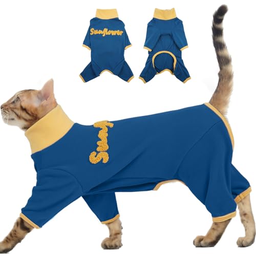 DENTRUN Klebriges Katzenhaar Kleidung, Katzenbekleidung mit Langen Beinen, Atmungsaktive Warme Katze Fleece Jumpsuit, Haar Sammlung (Blau, M) von DENTRUN