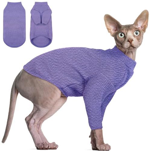 DENTRUN Sphynx Haarlose Katzen Shirt Pullover Kätzchen T-Shirts Atmungsaktiv Katze Tragen Rollkragenpullover Entzückende Katze Kleidung Weste Pyjama Jumpsuit von DENTRUN