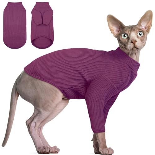 DENTRUN Sphynx Haarlose Katzen Shirt Pullover Kätzchen T-Shirts Atmungsaktiv Katze Tragen Rollkragenpullover Entzückende Katze Kleidung Weste Pyjama Jumpsuit von DENTRUN