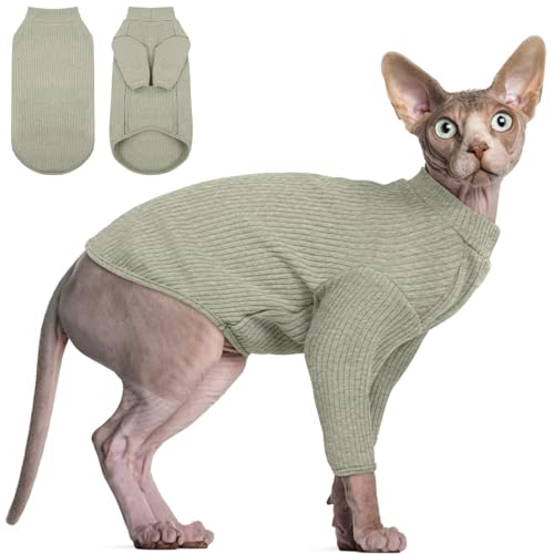 DENTRUN Sphynx Haarlose Katzen Shirt Pullover Kätzchen T-Shirts Atmungsaktiv Katze Tragen Rollkragenpullover Entzückende Katze Kleidung Weste Pyjama Jumpsuit von DENTRUN