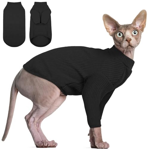 DENTRUN Sphynx Haarlose Katzen Shirt Pullover Kätzchen T-Shirts Atmungsaktiv Katze Tragen Rollkragenpullover Entzückende Katze Kleidung Weste Pyjama Jumpsuit von DENTRUN