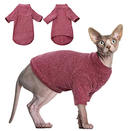 DENTRUN Sphynx Hairless Cats Shirt, Atmungsaktive Katzenkleidung Rollkragenpullover, Entzückende haarlose Katze Kleidung Weste Pyjama Jumpsuit für alle Jahreszeiten von DENTRUN
