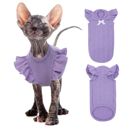 DENTRUN Sphynx Haarloses Katzen-Shirt, Pullover, Kätzchen-Kleidung Mit Volantärmeln, Atmungsaktiv, Pyjama von DENTRUN