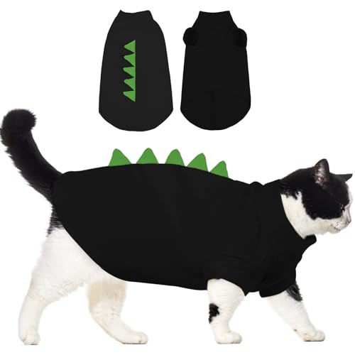 DENTRUN Sphynx Katzenkleidung, Niedliches Dinosaurier-Design Nacktkatzen Kostüm, Atmungsaktive Baumwollhemden Katzenkleidung nur für Katzen, Rundhalsausschnitt Kätzchen T-Shirts mit Ärmeln von DENTRUN