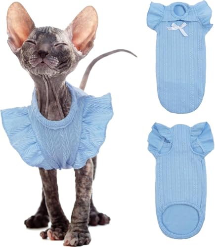 DENTRUN Sphynx Haarloses Katzen-Shirt, Pullover mit Volantärmeln, Atmungsaktive Kleidung für Kätzchen, Pyjama von DENTRUN