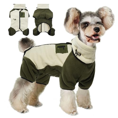 DENTRUN Wintermantel Hund Mittelgroß, Hund warmes Winterfleece, Hund Wintertuch mit Bein, Hund warme Jacke mit Reißverschluss, Hund Warmes Winterfleece(Aprikosengrün,M) von DENTRUN