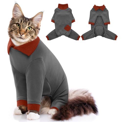 DENTRUN Katzenpullover, Katzenkleidung mit Vier Beinen, Atmungsaktive Weiche Pullover füR Katzen, Katzen Rollkragenpullover, Katze Jumpsuit Onesie, Katze Recovery Anzug für weibliche Cat Cloth von DENTRUN