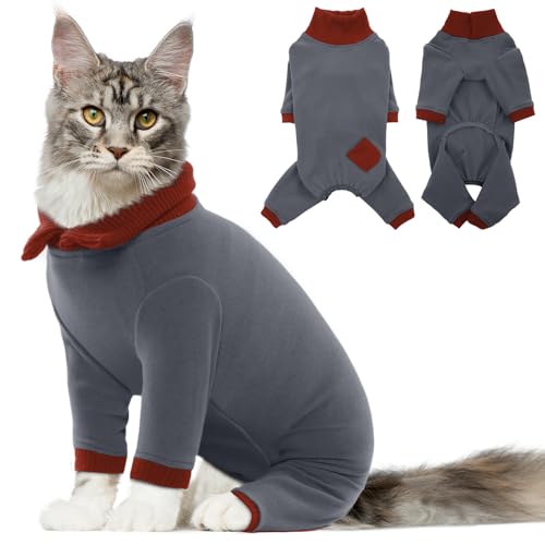 DENTRUN Klebriges Katzenhaar Kleidung, Katzenbekleidung mit Langen Beinen, Atmungsaktive Warme Katze Fleece Jumpsuit, Haar Sammlung (Dunkelgrau, M) von DENTRUN