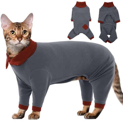 DENTRUN Katze Kleidung, Katzenpullover mit Vier Beinen, Rollkragen & Lange Ärmel Katzenpullover, Verhindern Von Verlorenen Haaren (Dunkelgrau, XS) von DENTRUN