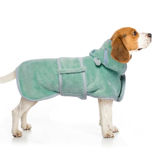 DENTRUN Hunde Bademantel Extra Saugfähig Niedlicher Hut mit Stickerei Hundebademantel Mittelgroße Hunde Dog Bathrobe Border Collie Wärmeschutz (Grün,M) DENTRUN Hunde Bademantel Extra Saugfähig Niedlicher Hut mit Stickerei Hundebademantel Mittelgroße Hunde Dog Bathrobe Border Collie Wärmeschutz (Grün,M) von DENTRUN