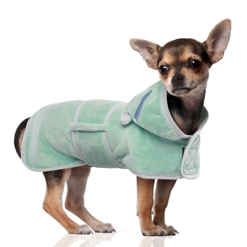 DENTRUN Bademantel für Hunde Klettverschluss am Kragen der Kleine Hunde Bademantel mit Hut hundehandtuch Dog Bathrobe Welsh Corgi Meer Schwimmen (Grün,S) DENTRUN Bademantel für Hunde Klettverschluss am Kragen der Kleine Hunde Bademantel mit Hut hundehandtuch Dog Bathrobe Welsh Corgi Meer Schwimmen (Grün,S) von DENTRUN