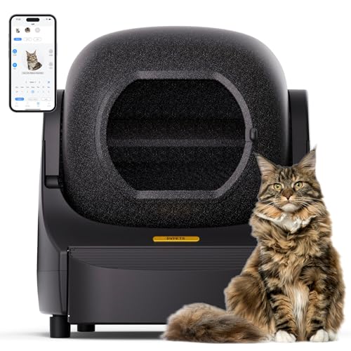 DER VIERBEINER 89,5L Extra Große Automatische Katzentoilette mit Matte, Integrierter Sicherheitschutz für Mehrere Katzen/Selbstentwickelte APP Steuerung/Geruchscontrolle (Schwarz) 2,4GHz von DER VIERBEINER