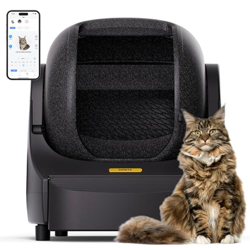 DER VIERBEINER Open-Top Design 89,5L Extra Große Automatische Katzentoilette mit Matte, Integrierter Sicherheitschutz für Mehrere Katzen/Selbstentwickelte APP Steuerung/Geruchscontrolle (Schwarz) von DER VIERBEINER