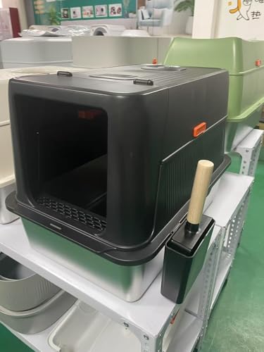 Edelstahl-Katzentoilette, extra große Katzentoilette für große Katzen, XL Metall-Katzenklo mit hohen Seitenwänden, antihaftbeschichtet, auslaufsicher und leicht zu reinigen(Black, 24"L x 16"W x 18"H） von DER VIERBEINER