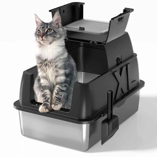 Edelstahl-Katzentoilette, extra große Katzentoilette für große Katzen, XL Metall-Katzenklo mit hohen Seitenwänden, antihaftbeschichtet, auslaufsicher und leicht zu reinigen(Black, 24"L x 16"W x 18"H) Edelstahl-Katzentoilette, extra große Katzentoilette für große Katzen, XL Metall-Katzenklo mit hohen Seitenwänden, antihaftbeschichtet, auslaufsicher und leicht zu reinigen(Black, 24"L x 16"W x 18"H) von DER VIERBEINER