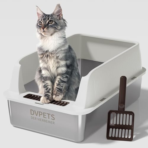 Edelstahl-Katzentoilette, extra große Katzentoilette für große Katzen, XL Metall-Katzenklo mit hohen Seitenwänden, antihaftbeschichtet (Ivory White, 24" L x 16" W x 11" H) von DER VIERBEINER